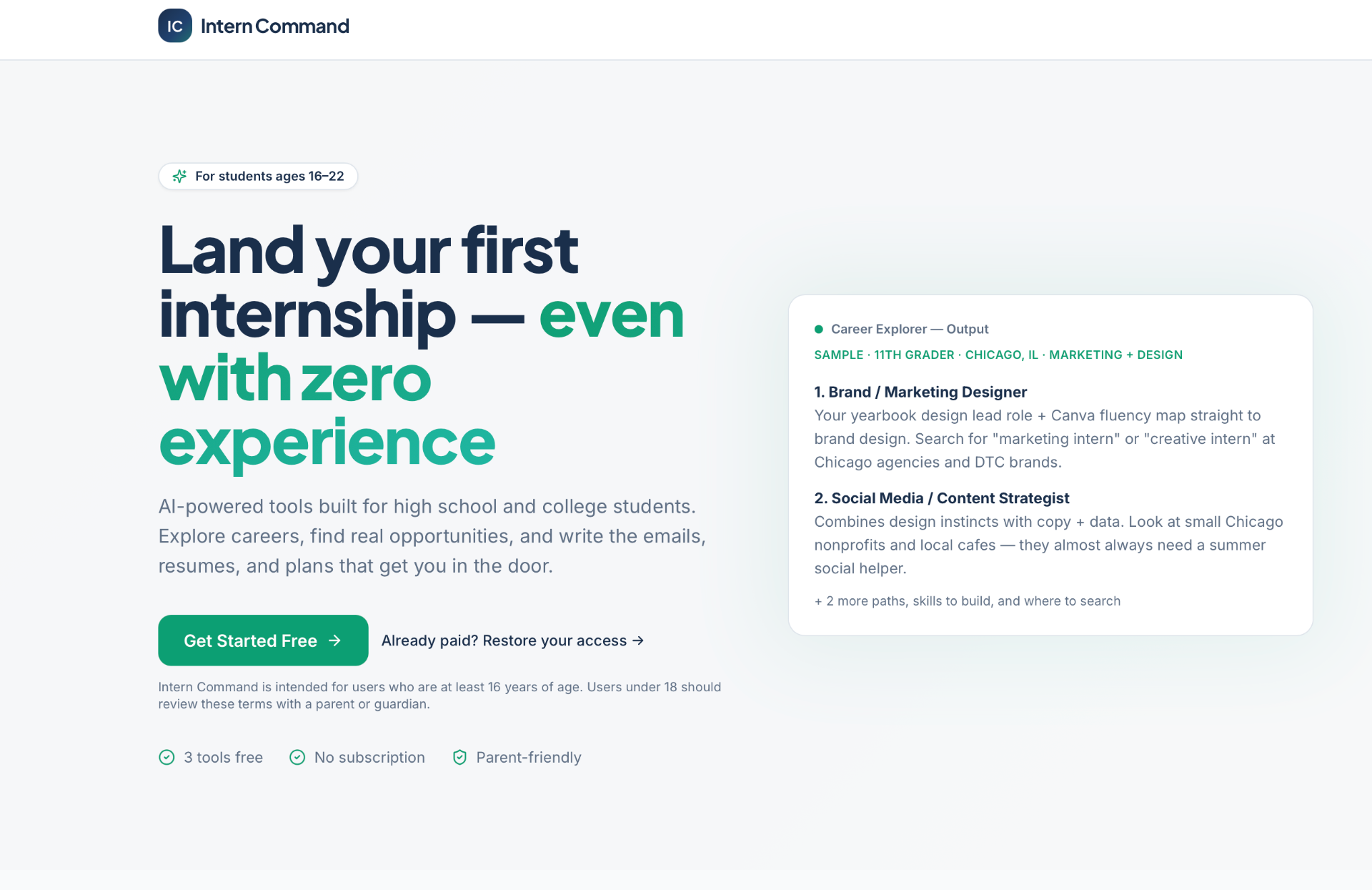 Intern Command interface screenshot